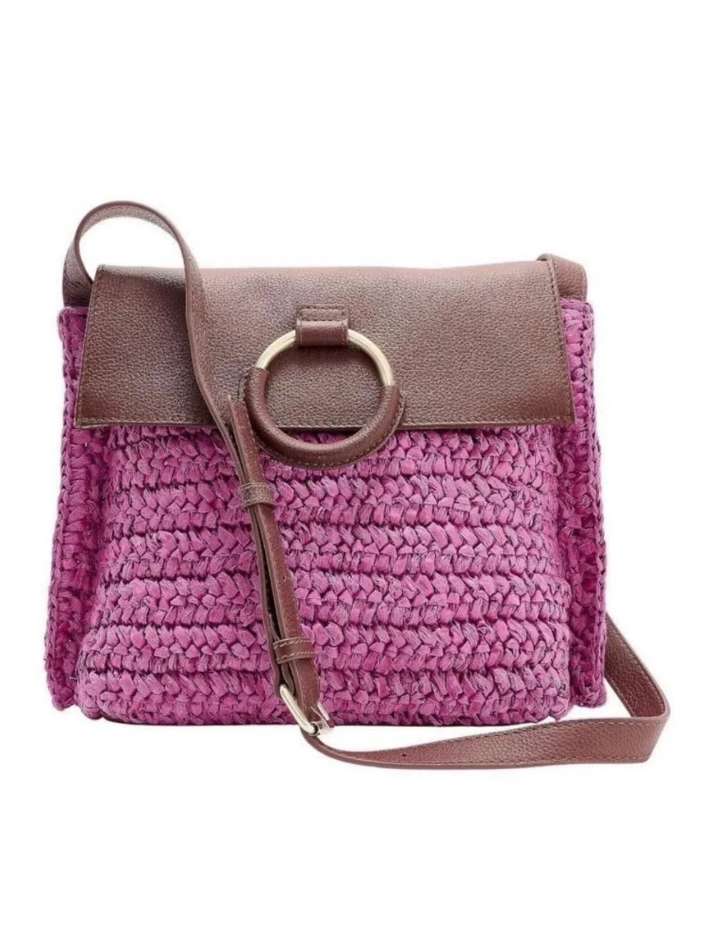 Vince Camuto Livee Raffia Large Crossbody Bag – Sandalwood/Rose Pink & Brown